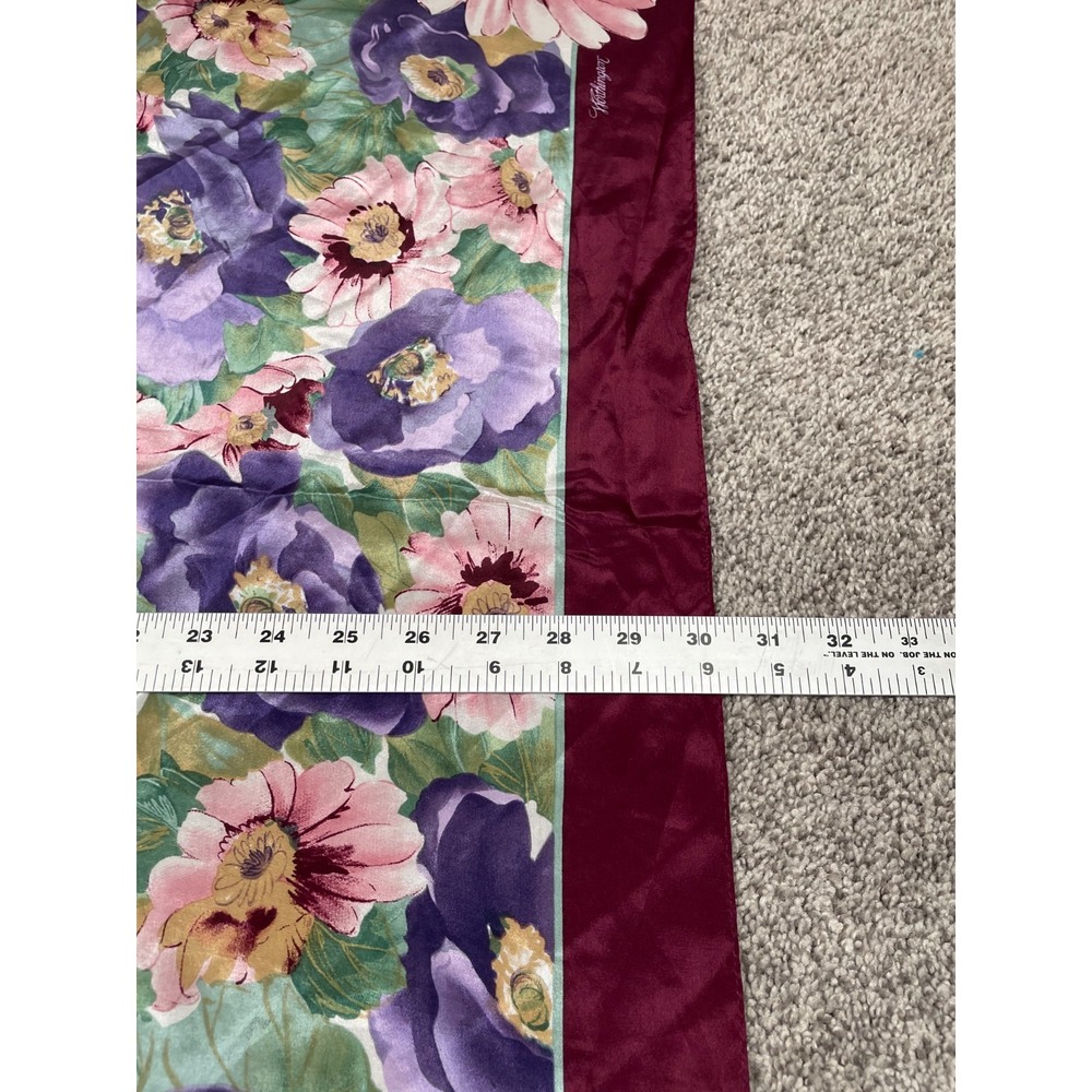 Worthington Scarf Womens 100% Silk Floral Purple Maroon Square Sheer Fairy Core - Picture 6 of 8